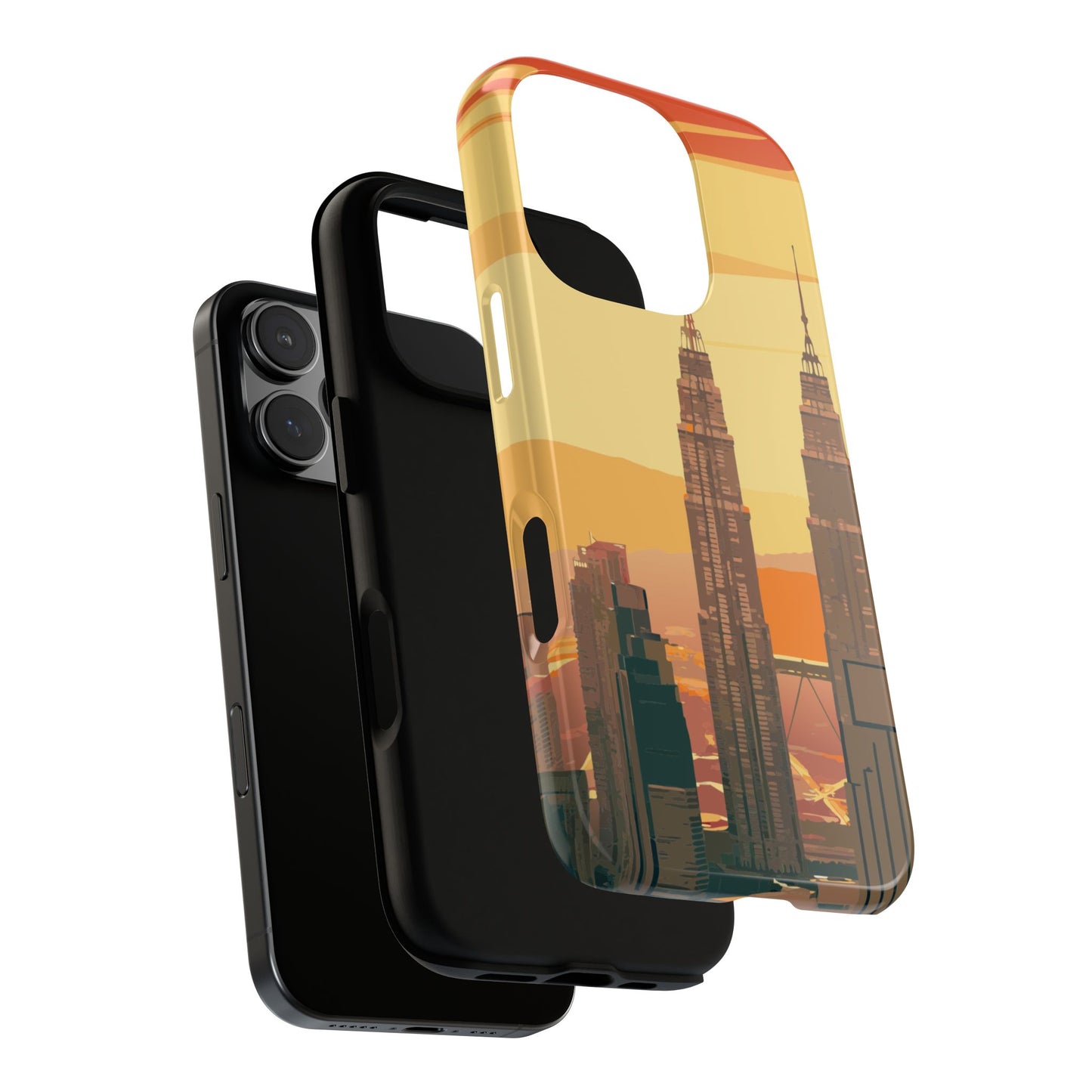 Petronas Twin Towers Sunset Phone Case - Kuala Lumpur Skyline Design - Protective Tough Case for Popular Smartphones