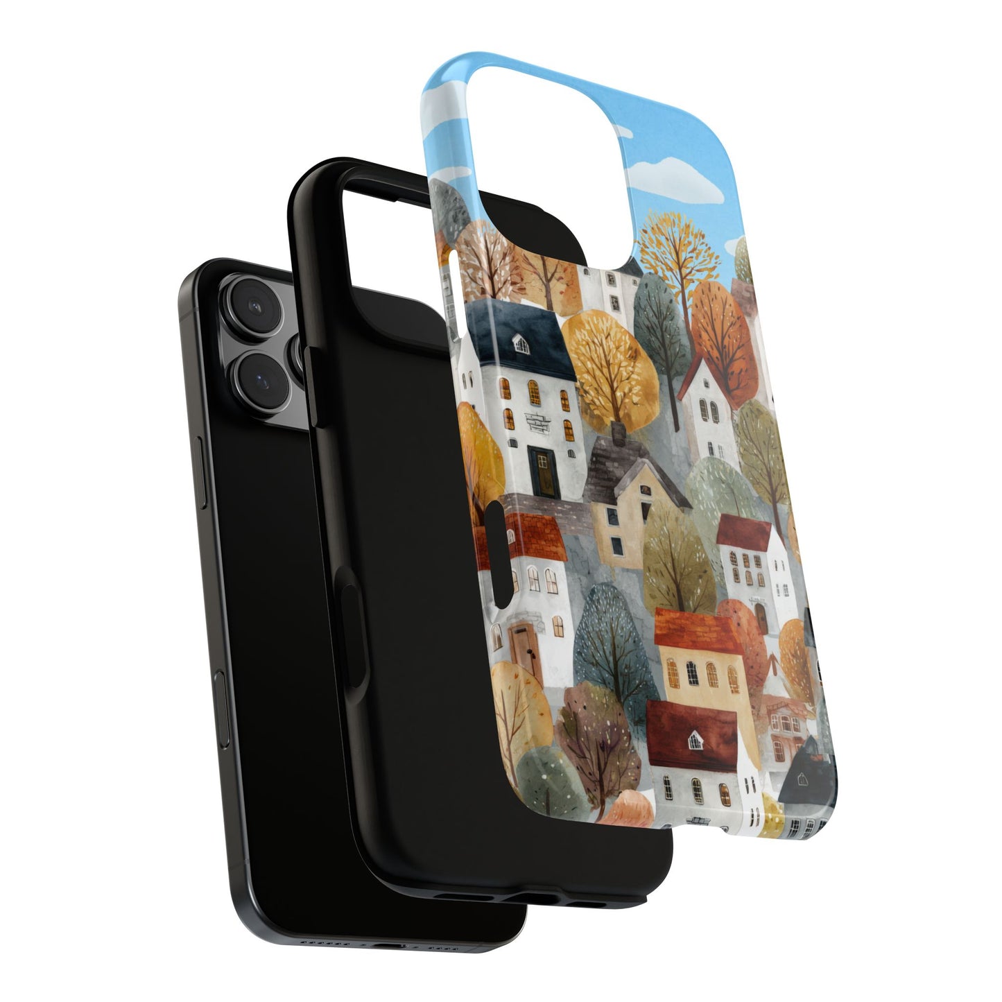 Scandinavian Countryside Tough Phone Case with Autumn Village Storybook Charm
