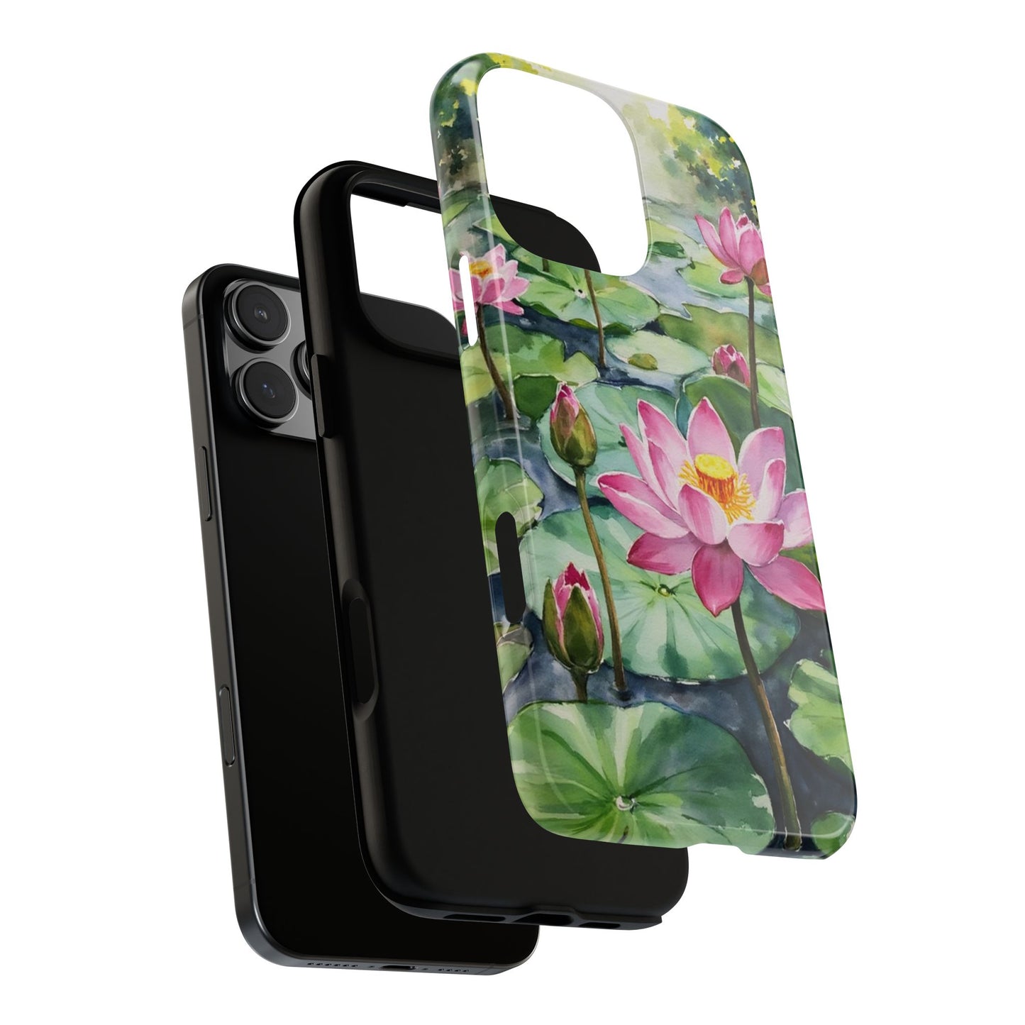 Pink & White Lotus Flower Tough Phone Case - Watercolor Lotus Pond Design