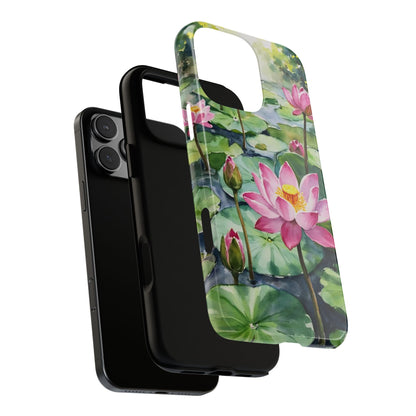 Pink & White Lotus Flower Tough Phone Case - Watercolor Lotus Pond Design