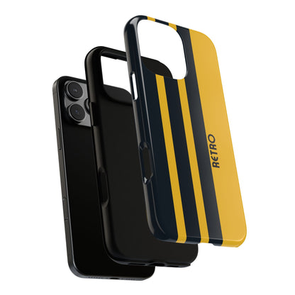 Retro Three Stripe Phone Case - Vintage Athletic Style - Gold Black Stripe Design - Tough Protection Cover