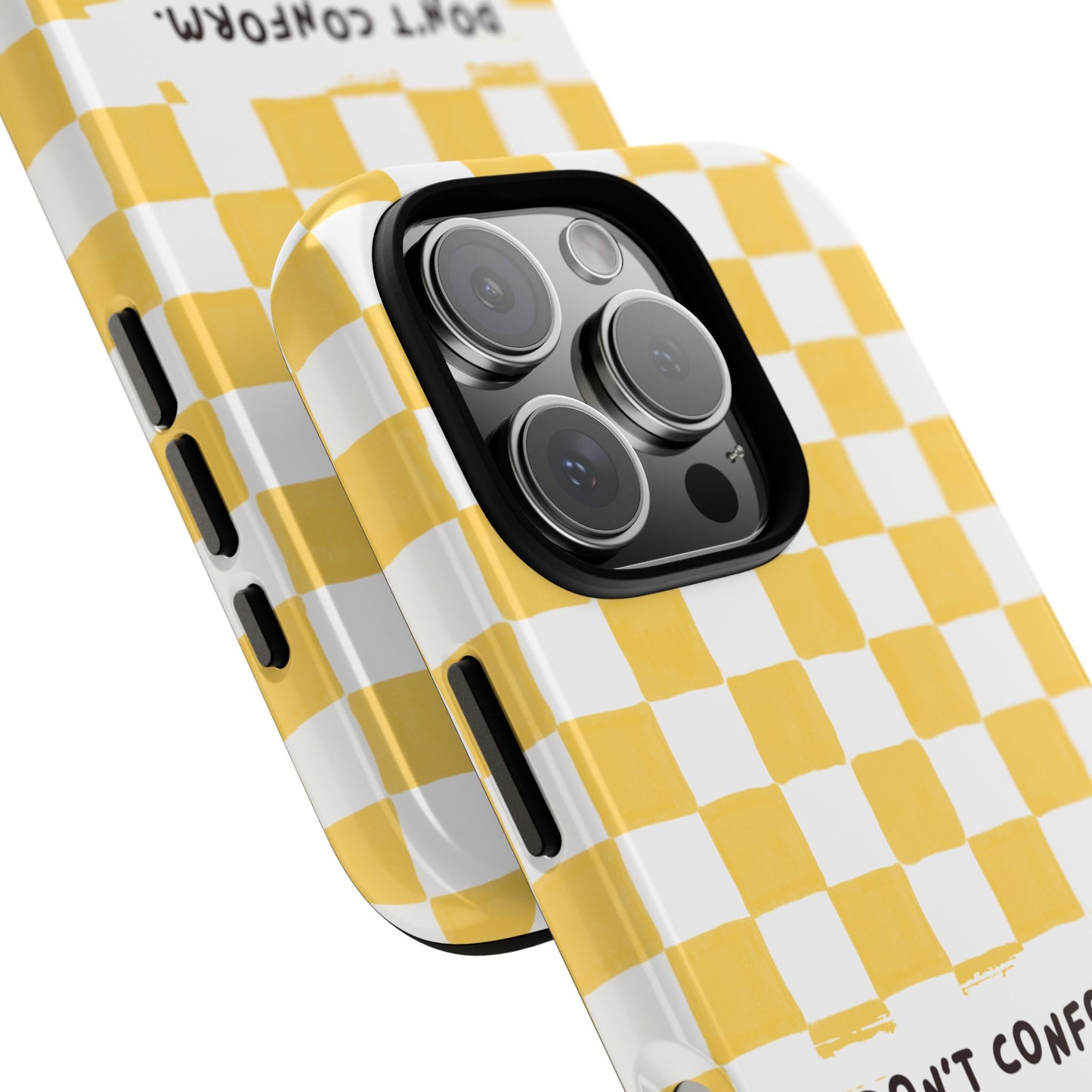 Don't Conform - Yellow Checkerboard Tough Case for iPhone & Samsung - Bold Graphic Quote Design