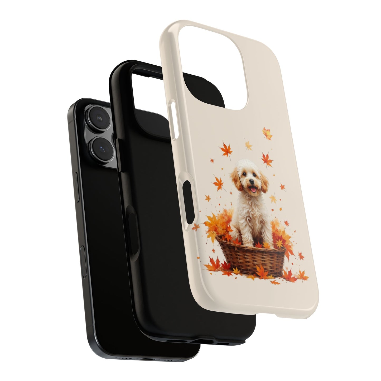 Phone Case, Maltipoo Puppy in Wicker Basket, Autumn Dog Lover Gift, Cozy Fall Vibes, Cute Phone Cover, Protective Phone Shell