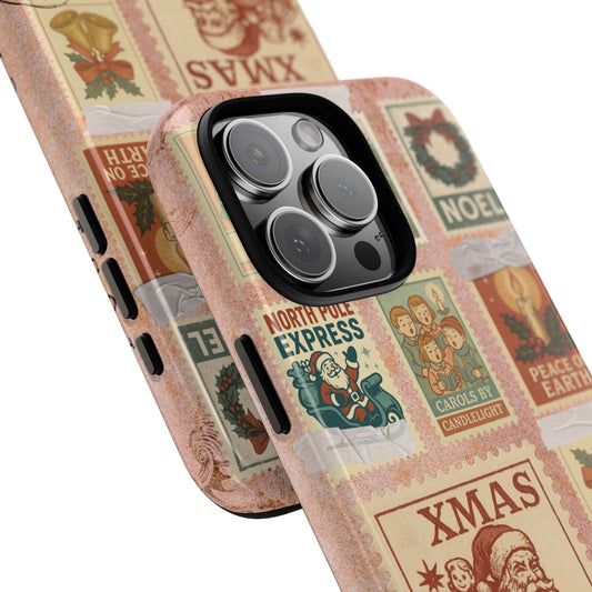 Vintage Christmas Postcard Collage Phone Case - Retro Xmas Stamps Design - Santa Candle Bells Wreath