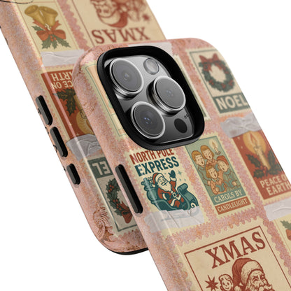 Vintage Christmas Postcard Collage Phone Case - Retro Xmas Stamps Design - Santa Candle Bells Wreath