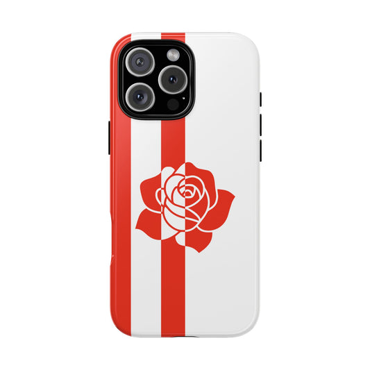 Retro England Tough Phone Case - Red Rose Silhouette Design - Vintage English Flag Style