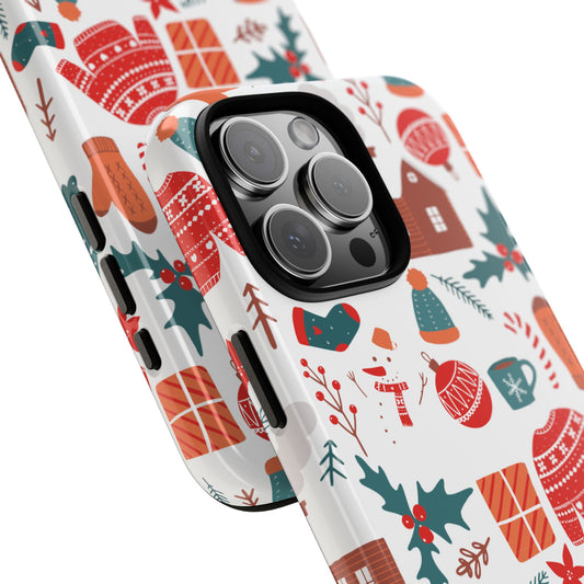 Cozy Cabin Christmas Tough Phone Case - Festive Pattern with Winter Hats & Sweaters