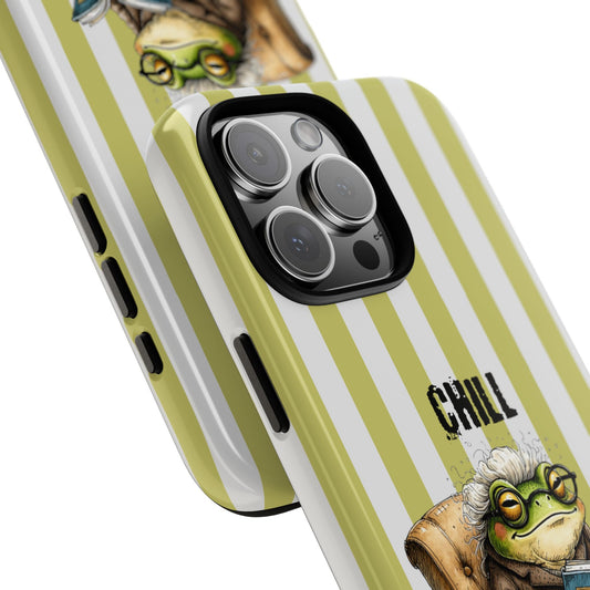 Chill Frog Phone Case - Frog Reading Book Illustration - Tough Protective Case