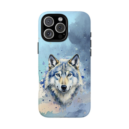 Arctic Wolf Tough Phone Case - Watercolor Wildlife Art - Blue Ice Animal Design