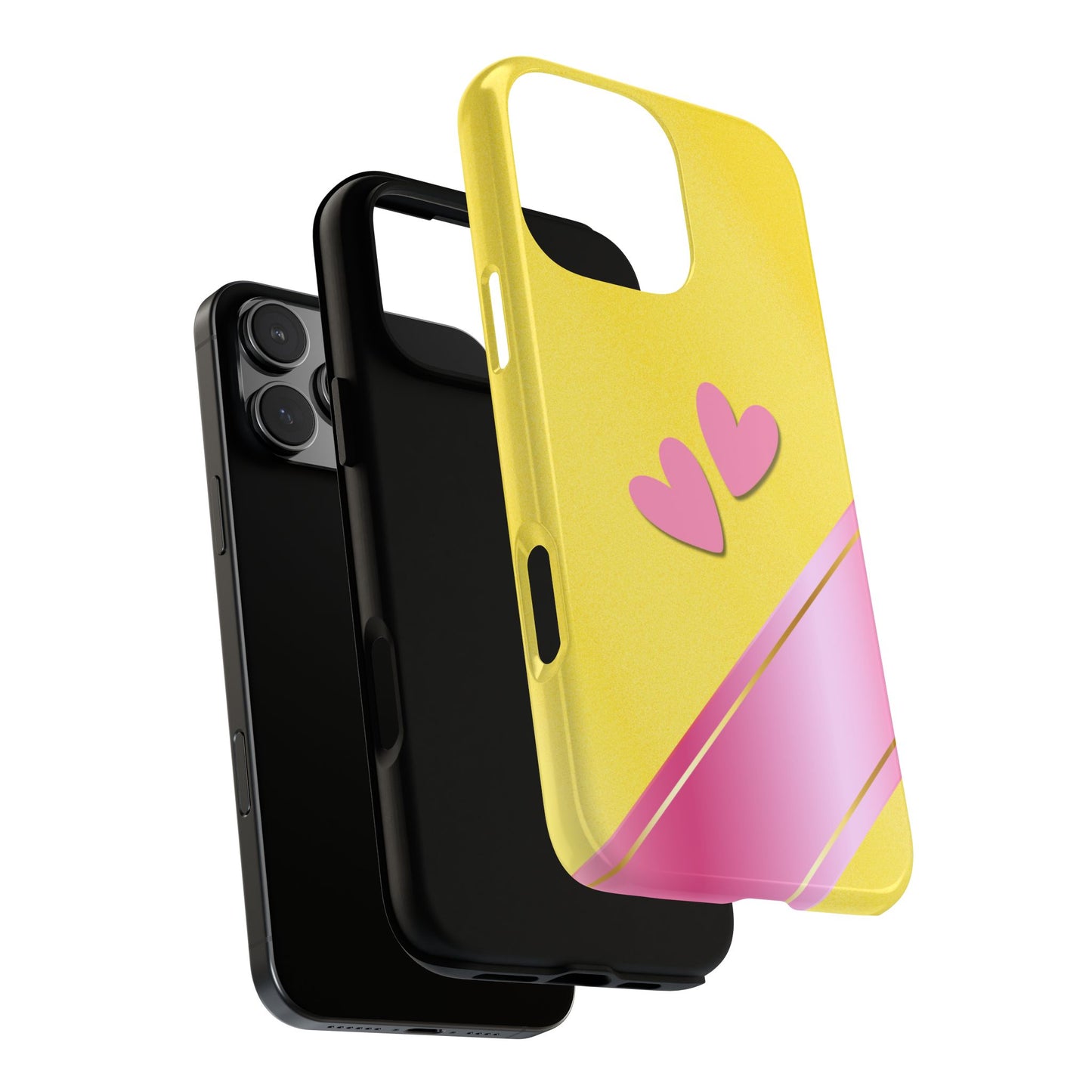 Valentine Hearts Tough Phone Case - Yellow Pink Stripe Design