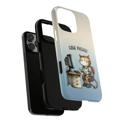 Funny Work Cat Phone Case - Gone Phishin' Tech Cat Design - Office Humor Case - IT Gift Idea - Geek Cat Illustration