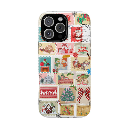 Christmas Postage Collage Tough Phone Case - Vintage Holiday Stamp Design
