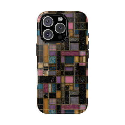 Dark Luxe Tiles Phone Case - Glam Geometric Gold Accents Design for Popular Smartphones