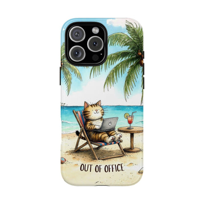 Out of Office Cat Phone Case - Funny Vacation Phone Case - Beach Cat Design - Summer Holiday Case - Cute Relaxing Cat Gift - Tough Case