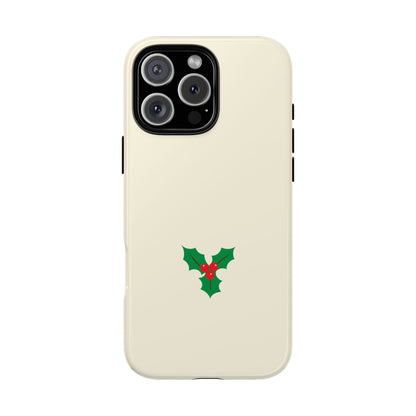 Minimalist Holly Tough Phone Case - Cream Background Christmas Design