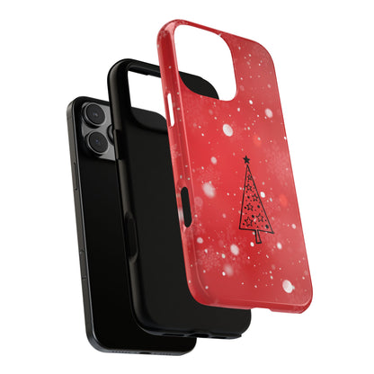 Abstract Red Christmas Tree Tough Phone Case - Starry Snowflake Art