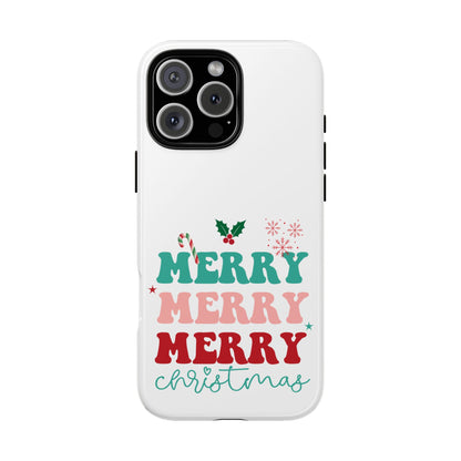 Merry Merry Merry Christmas Tough Phone Case - Retro Candy Cane Holiday Design