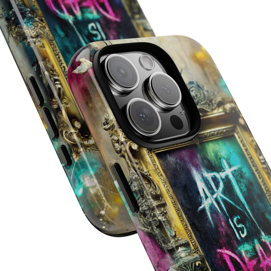 Art Is Dead Ornate Frame Phone Case for Popular Smartphones - Neon Graffiti Punk Style - Baroque Street Art Design