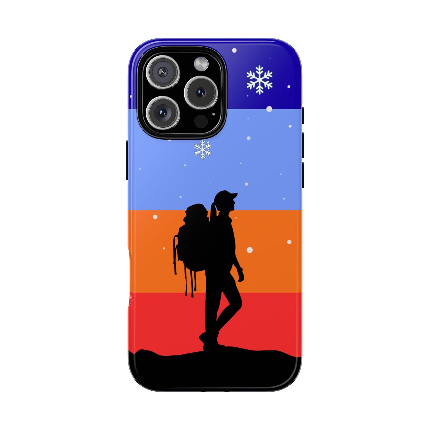 Hiker Phone Case - Minimal Winter Adventure Silhouette - Snowy Landscape Art - Outdoor Explorer