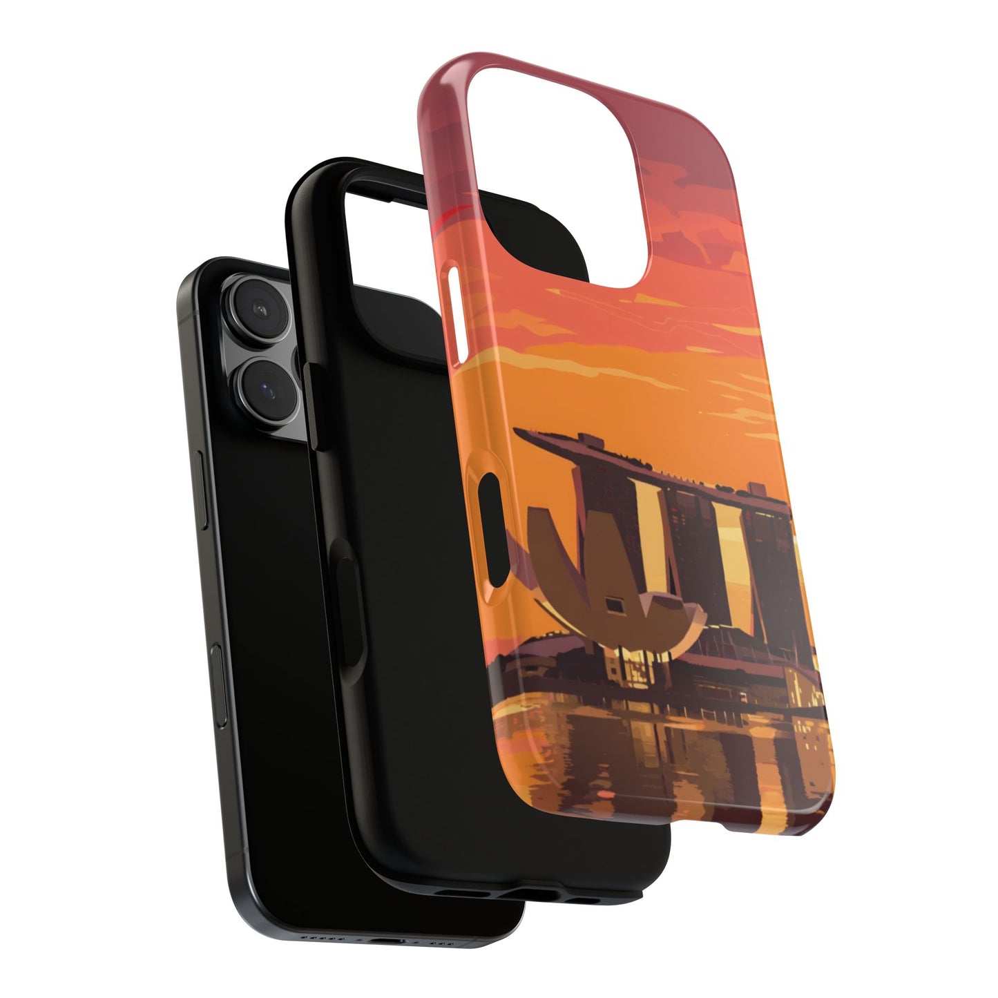 Marina Bay Sands Sunset - Singapore Landmark Phone Case - ArtScience Museum Silhouette - Tough Dual Protection Cover