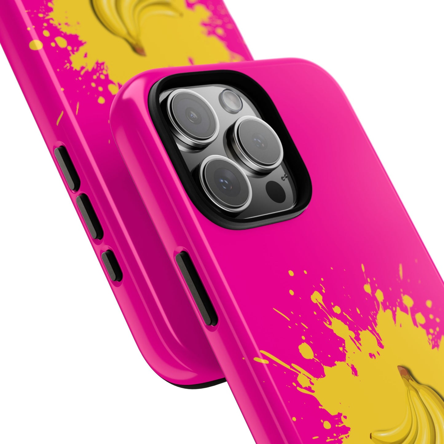 Banana Pop Tough Phone Case - Hot Pink Yellow Splash - Bright Fruit Aesthetic