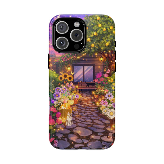 Enchanted Garden Tough Phone Case - Firefly Night Garden Illustration - Cottagecore Design