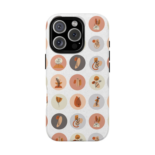 Boho Icons Tough Phone Case - Minimalist Botanical Pattern in Warm Earth Tones - iPhone & Samsung