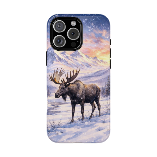 Norwegian Moose Phone Case - Winter Wildlife Mountain Scene - Snowy Forest Tough Case