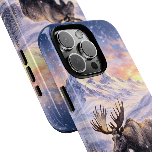 Norwegian Moose Phone Case - Winter Wildlife Mountain Scene - Snowy Forest Tough Case